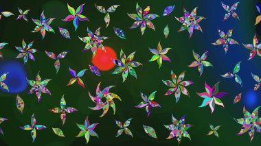 Düz Çiçek Elementleri Tasarımı. Çiçeksel fantezi tasarımı ve parlak bir arka plan çizimi. Renkli Bahar Teması çizim şablonu.