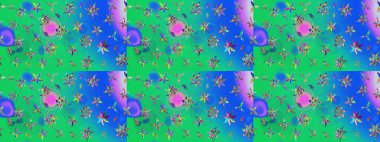 Modern, yeşil ve mavi raster arka plan duvar kağıdı çizimi, klasik çizgili desenli desenli çiçekler, çiçekli süsler. Çiçekli el çizimi çizimi deseni.