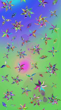 Çiçek desenli eskiz. Yeşil ve mavi renkte çiçekler. Tişört baskısı için çiçek boyama rasteriName.