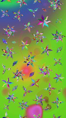 Soyut etnik raster çizim kalıbı. Çiçekler. Yeşil ve mor renkli vadilerin çiçekleri.