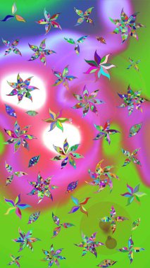 Yeşil ve mor el çizimi desen. Karalama çiçekleri çizim kalıbı. Sanat ilham verici ve menekşe tarzı çiçekler ve arka plan bırakır. Raster deseni.