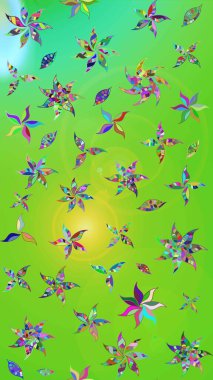 Tekstil için suluboya eskiz deseni. Şirin çiçekli, desenli, yeşil ve mavi renkli renkli bir eskiz. El çizimi çiçek çizimi deseni (fayans)).