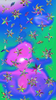 Bahar mevsimi. Raster güzel bir çiçek deseni çizmiş. Nazik romantik baskı. Tatil havası. Mavi ve mor renkte çiçekler.