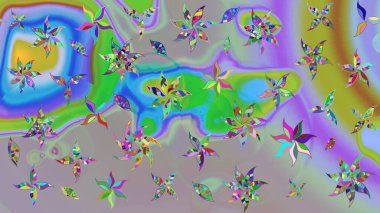 Tarafsız ve gri çiçekli bahar çiçekleri. Küçük çiçekte güzel bir desen. Moda baskıları için zarif bir şablon. Motley illüstrasyonu. Küçük renkli çiçekler..