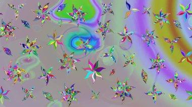 Raster çiçek desenli çiçek deseni, yapraklar, dekoratif elementler, sıçrama, lekeler, el çizimi kontur çizgileri ve Doodle çizim stili, grafik raster çizim çizimi.