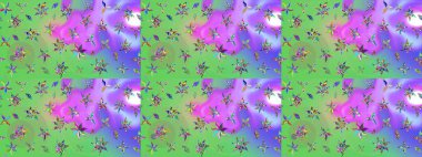 Çiçek arkaplan. Yeşil ve mor renkli şirin tekstil tarzında. Çiçek duvar kâğıdı. Renkli çizim kalıbı. Raster illüstrasyonu.