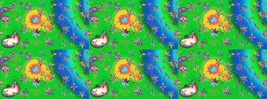 Raster. Güzel suluboya çiçekler, parlak resim ilham verici yeşil ve mavi çiçek desenli eskiz arka plan.