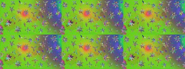 Çiçekli karalama şeklinde Raster çiçek deseni. Nazik, narin çiçek arkaplanı. Yeşil ve mor renkte çiçekler.