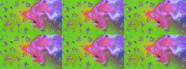 Nazikçe, güzel çiçek arkaplanı. Çiçekli karalama şeklinde Raster çiçek deseni. Yeşil ve mor renkte çiçekler.