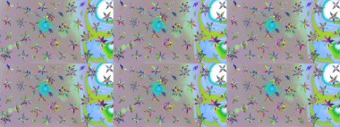 Patlayan çiçekler soyut olarak yerleştirilmiş. Raster deseni. Tarafsız ve gri renklerde bahar çiçekleri. Raster illüstrasyonu.