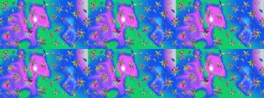 Çiçekler. Soyut etnik raster çizim kalıbı. Vadinin mavi ve menekşe rengi çiçekleri.