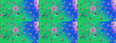 Yeşil ve mavi renkte çiçekler. Renkli Bahar Teması eskiz kalıbı. Çiçekli çizim şekli. Düz Çiçek Elementleri Tasarımı.