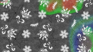 Raster illüstrasyonu. Çizim çiçek deseni duvar kâğıdı olarak kullanılabilir. Gri ve yeşil renkte çiçekler.