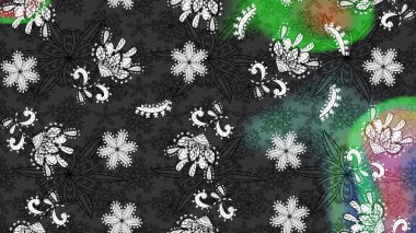 Moda baskıları için zarif bir şablon. Halk tarzı. Parlak renkli çiçekleri olan ve gri ve yeşil renkli yaprakları olan harika bir çiçek deseni. Modern çiçek arkaplanı.