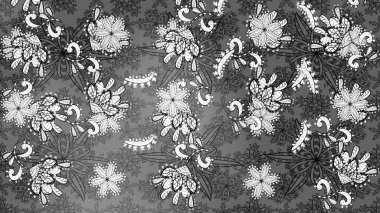 Düz Çiçek Elementleri Tasarımı. Raster Modaya uygun kumaş deseni. Renkli Bahar Teması eskiz kalıbı. Gri ve beyaz renkli şirin çiçek deseni.