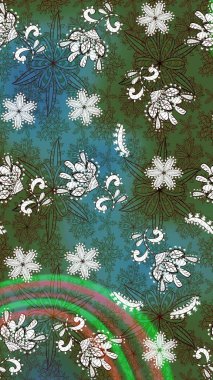 Suluboya çizim kalıbı. Çiçekler suluboya tarzında yeşil ve mavi renklerde. Çiçek izi.