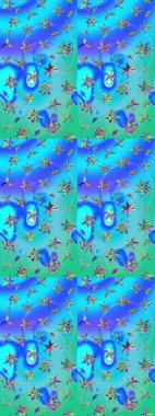 Düz Çiçek Elementleri Tasarımı. Mavi ve yeşil renkli çiçekler. Sevimli çiçek raster deseni. Renkli Bahar Teması çizim şablonu.