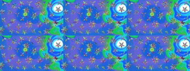 Düz Çiçek Elementleri Tasarımı. Raster illüstrasyonundaki çiçek desenli çizim. Renkli Bahar Teması eskiz kalıbı. Süslü kumaş deseni.