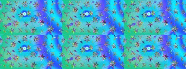 Vadinin çiçekleri mavi ve yeşil renklerde. Raster - stok. Eskiz arkaplan modeli. Suluboya, elle çizilmiş.