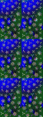 Raster illüstrasyonu. Renkli çizim kalıbı. Çiçek duvar kâğıdı. Çiçek arkaplan. Mavi ve yeşil renkli şirin tekstil.