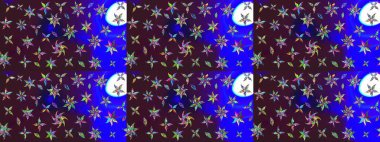 Kahverengi ve mavi renklerde. Raster illüstrasyonundaki çiçek desenli çizim. Raster illüstrasyonu. Güzel kumaş deseni.