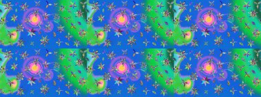 Parlak renkli çiçekleri olan ve mavi ve yeşil renkli yaprakları olan harika bir çiçek deseni. Halk tarzı. Modern çiçek arkaplanı. Moda baskıları için zarif bir şablon.