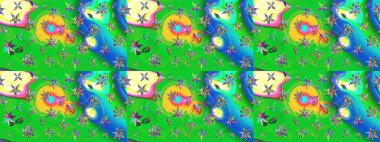 Kabile sanatı boho baskısı, klasik çiçek arkaplanı. Arkaplan dokusu, duvar kağıdı, yeşil ve mavi renkli çiçek teması. Soyut etnik raster çizim kalıbı.