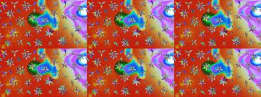 Çiçekli çizim şekli. Düz Çiçek Elementleri Tasarımı. Çiçekler turuncu ve kırmızı renklerde. Renkli Bahar Teması çizim şablonu.