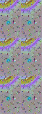 Raster illüstrasyonu. Güzel kumaş deseni. El çizimi. Çiçekler, dallar, otlar ve çiçekler.