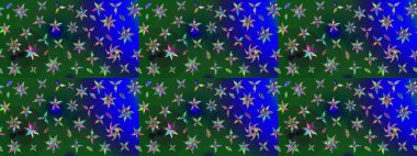 Yeşil ve mavi renkte çiçekler. Raster düz çiçek çizim deseni. Tasarım hediye paketi, tebrik kartları, posterler ve afiş tasarımı.