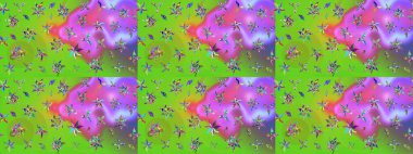 Yeşil ve mor renkli çiçekler. Raster illüstrasyonu. El çizimi çiçekli soyut çizim deseni.