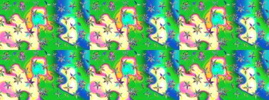 Soyut etnik raster çizim kalıbı. Arkaplan dokusu, duvar kağıdı, yeşil ve mavi renkli çiçek teması. Kabile sanatı boho baskısı, klasik çiçek arkaplanı.