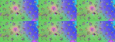 Çiçeksel çizim kalıbının yansıması. Vadinin çiçekleri yeşil ve mavi renklerde.