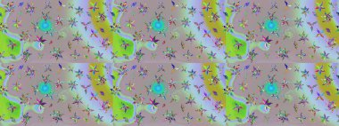 Parmak izi, kumaş, duvar kâğıdı, tekstil için raster dokusu. Nakış desenli çiçek deseni. Renkli grunge, koloni ve gri çiçeklerle soyut arkaplanı zenginleştirir.