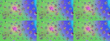 Yeşil ve mavi renkte çiçekler olan çiçek deseni çiz. Suluboya tarzında yeşil ve mavi renkte çiçekler.