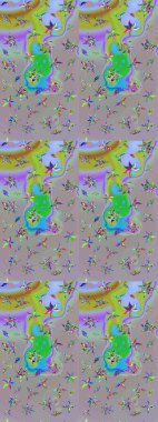 Raster illüstrasyonu. Çiçek desenli çizim. Gri ve nötr renkte çiçekler. Asya tekstil tarzında. Raster illüstrasyonu.