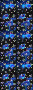 Raster illüstrasyonu. Gri ve mavi renklere karalamalar çizilmiş çiçek deseni.