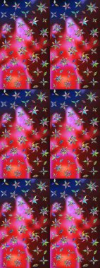 Çiçek desenli eskiz. Renkli Bahar Teması eskiz kalıbı. Düz Çiçek Elementleri Tasarım Raster illüstrasyonu. Kırmızı ve kahverengi renkte çiçekler.