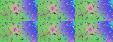 Raster illüstrasyonu. Yeşil ve mor renklerde. Anti-stres için Raster soyut şablon sayfası.