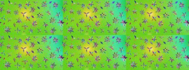 Raster illüstrasyonu. Yeşil ve sarı renkli çiçekler. Çiçek desenli eskiz, vuruşlar, sıçramalar, yaz çiçekleri..