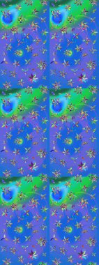 Mavi ve mor renkli çiçekler. Raster illüstrasyonunda çiçek deseni çizimi.