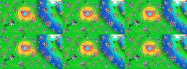 Çiçek desenli eskiz, darbeler, sıçramalar, yaz çiçekleri. Raster illüstrasyonu. Yeşil ve mavi renkte çiçekler.