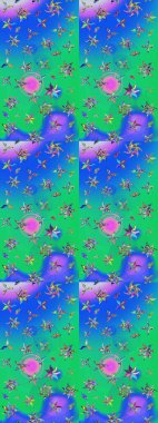 Küçük çiçekli basit bir çiçek çizimi. Mavi ve yeşil renkte şirin çiçekler. Raster illüstrasyonu. Moda baskısı, albüm, ambalaj kağıdı, duvar kağıdı için zarif dekoratif süslemeler..