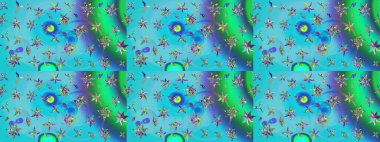 Moda baskıları için zarif bir şablon. Modern çiçek arkaplanı. Halk tarzı. Parlak renkli çiçekleri olan ve mavi ve yeşil renkli yaprakları olan inanılmaz bir çiçek deseni..