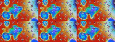 Mavi ve turuncu renklere karalamalar çizilmiş çiçek deseni. Raster illüstrasyonu.