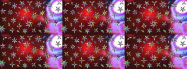 Raster illüstrasyonu. Renkli Bahar Teması eskiz kalıbı. Çiçek desenli çizim. Asya tekstil tarzında. Düz Çiçek Elementleri Tasarımı. Kahverengi ve kırmızı renkte çiçekler.