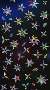 Asya tekstil tarzında. Raster illüstrasyonu. Raster illüstrasyonu. Çiçek desenli çizim. Gri ve mavi renkte çiçekler.