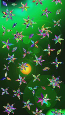 Düz Çiçek Elementleri Tasarım Raster illüstrasyonu. Renkli Bahar Teması eskiz kalıbı. Yeşil ve gri renkli çiçekler. Çiçek eskiz kalıbı geçmişi.