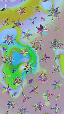 Şirin çiçek elementleri. Tarafsız ve mavi renkte çiçekler. Robot resim. Raster illüstrasyonu.