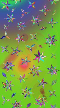 Yeşil ve mor renkli çiçekler. Gömlek baskısı için çiçek boyası. Çiçek eskiz kalıbı geçmişi.